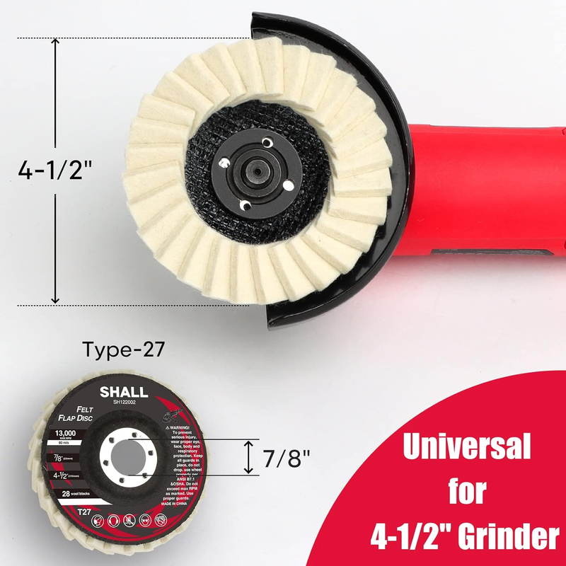 6-Pack Felt Flap Disc Abrasives 4-1/2" x 7/8" Arbor, Wool Polishing Buffing Whee