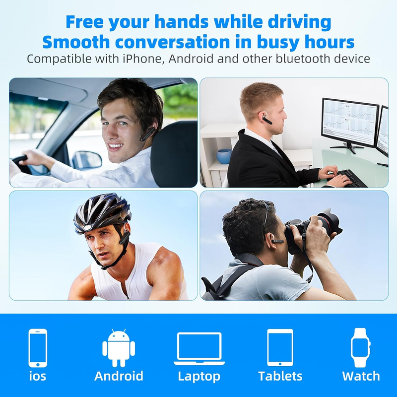 Bluetooth Headset Noise Canceling for Cellphones Wireless Single Ear Bluetooth E