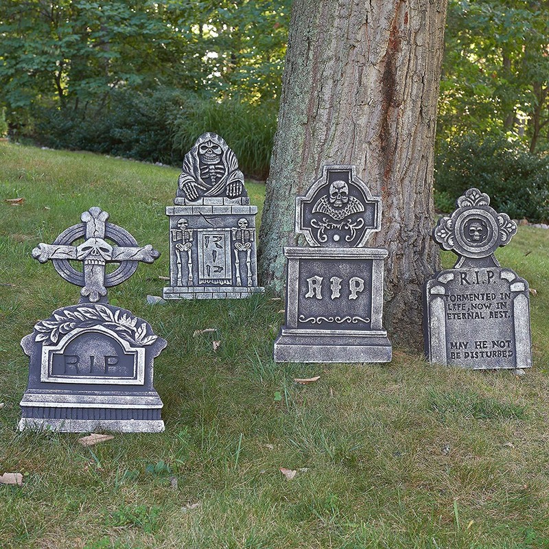 Prextex Pack Of 5 Halloween Decor 17 Rip Graveyard Lightweight Foam Tombstone Halloween Decorations Rip Home Kitchen Seasonal Decor Migalio Com