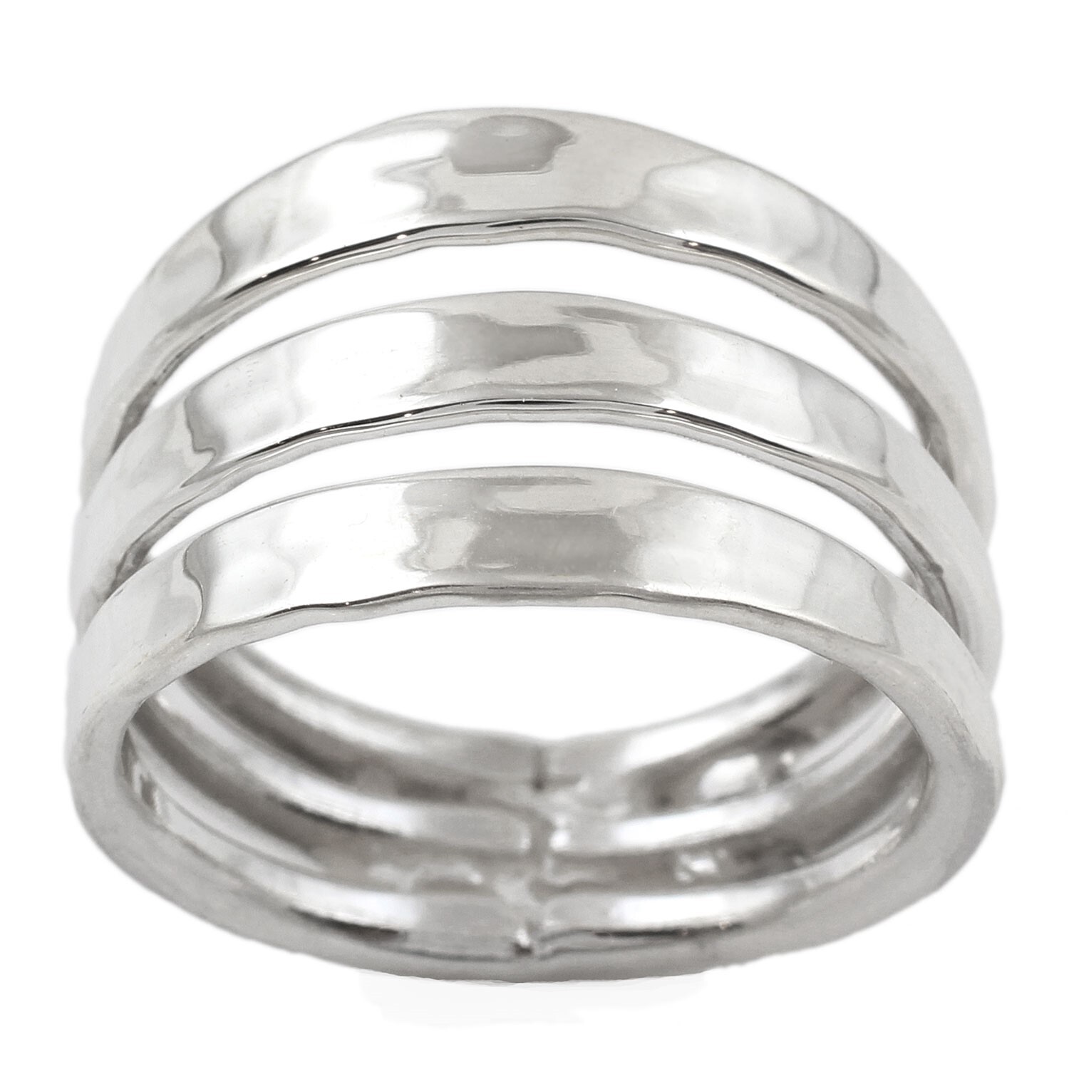925 Sterling Silver Hammered Connected Triple Band Wide