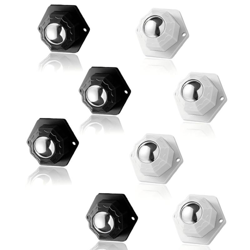 Adhesive Caster Wheels, Black & White Stainless Steel Ball Casters, 8 Pack Hexag