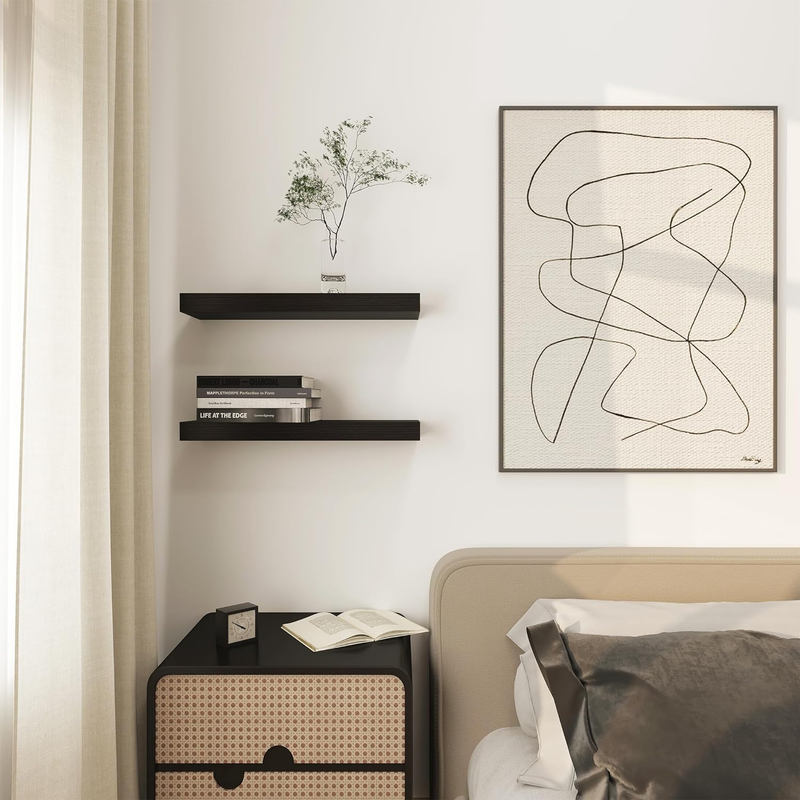 &reg; Black Floating Shelves Set of 3 X 24 Inches Shelf for Bookshelf, Bedroom, Bath