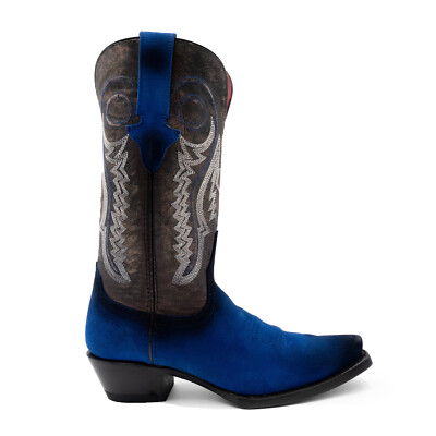 Pre-owned Ferrini Womens Roughrider V-toe Electric Blue Leather Cowboy Boots