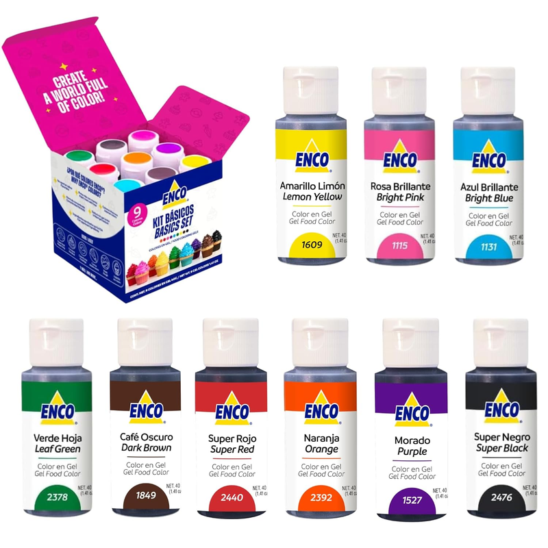 9 Basic Food Coloring Gel Set 1.41 Oz Each (40 G) Concentrated, Vegan, Includes