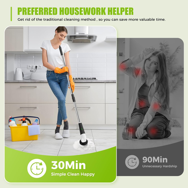 Electric Spin Scrubber,Cordless Electric Cleaning Brush,Shower Scrubber with 8 R