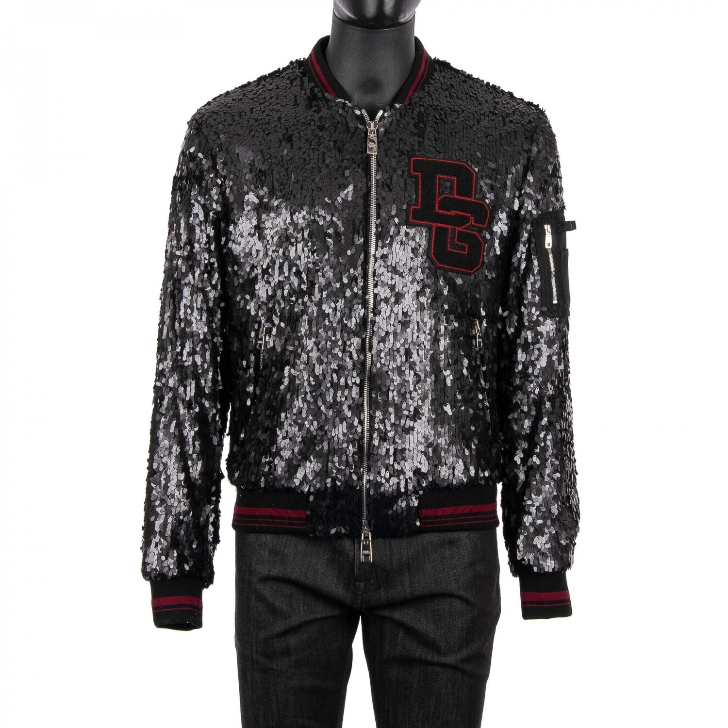 

Университетская студенческая куртка DOLCE - GABBANA w. DG Logo Sequins Embroidery Черный 07933