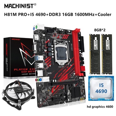 H81 Motherboard LGA 1150 with Intel I5 4690 CPU DDR3 16GB RAM Memory + Cooling