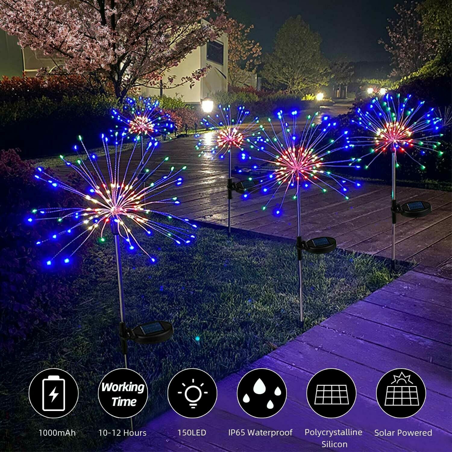 150 LED Solar Firework Starburst Lights Fairy Lamp Garden Pa