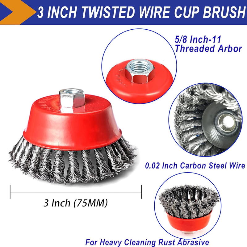 6 Pack Wire Wheels for 4 1/2 Angle Grinder, 3 & 4 Inch Wire Brush Set for Grinde