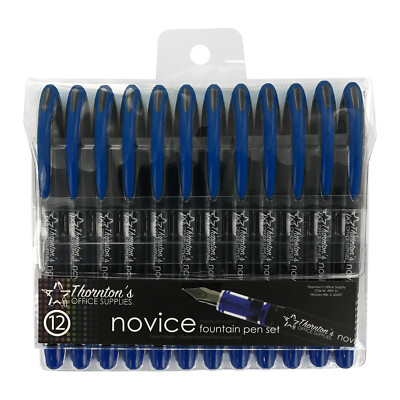 Thornton's Office Supplies Novice Disposable Fountain Pens, Medium Point, Blue I