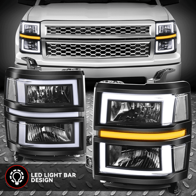 [3D LED DRL +последовательный сигнал] Для 14-15 фар Silverado 1500 Черный/прозрачный