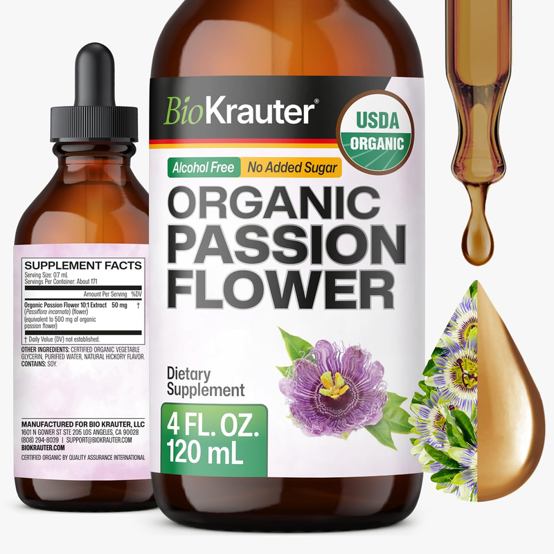 USDA Organic Passion Flower Extract for Mood Support & Calm - 4 Fl.Oz