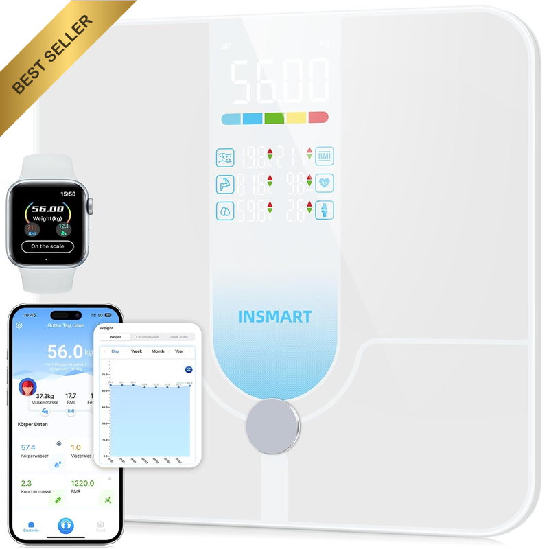 Smart Bathroom Scales Body Weight and Fat Percentage,  Color Display High Precis