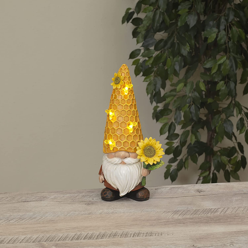 2636200 Solar Lighted Resin Gnome with Beehive Hat
