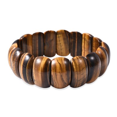 NEW $99.99 South African Yellow Tiger Eye Stretch Bracelet 305.00 tcw K-18