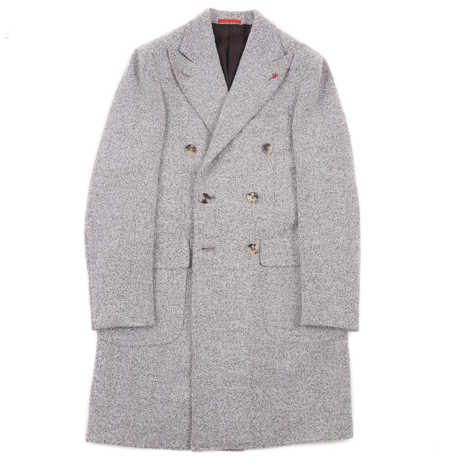 Pre-owned Isaia Slim-fit Light Gray Herringbone Patterned Wool Overcoat 38r (eu 48)