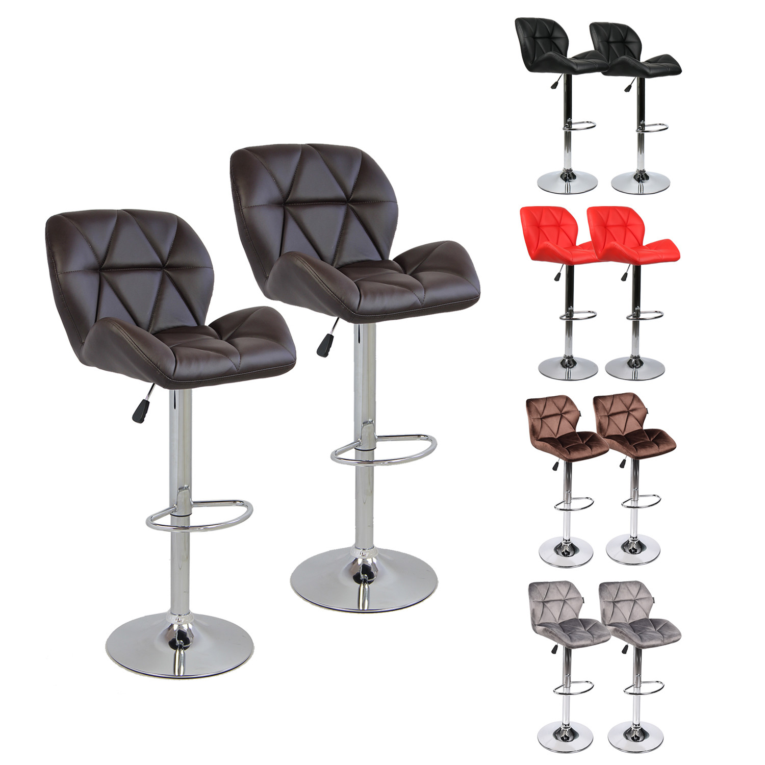 Set of 2 Bar Stool Velvet Fabric Adjustable Hydraulic Swivel Kitchen