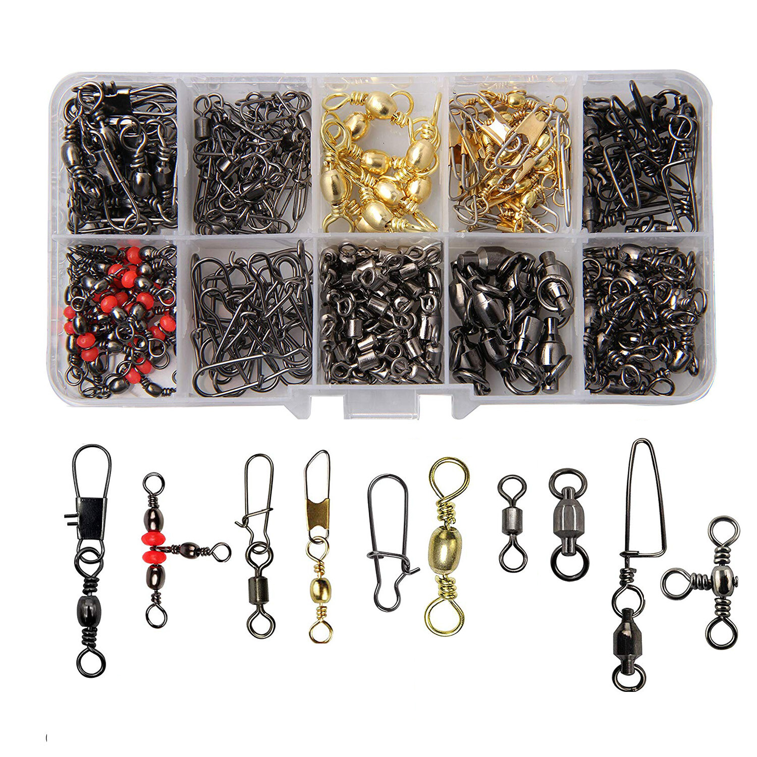 Assorted Fishing Swivels Snaps Kit Rolling Barrel Swivel Tackle