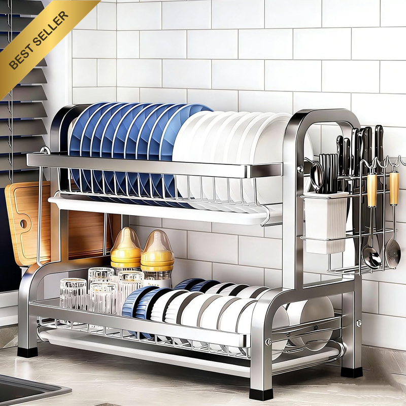 Dish Drying Rack, 2-Tier Stainless Steel Dish Rack, over Sink Dish Drainer Rack
