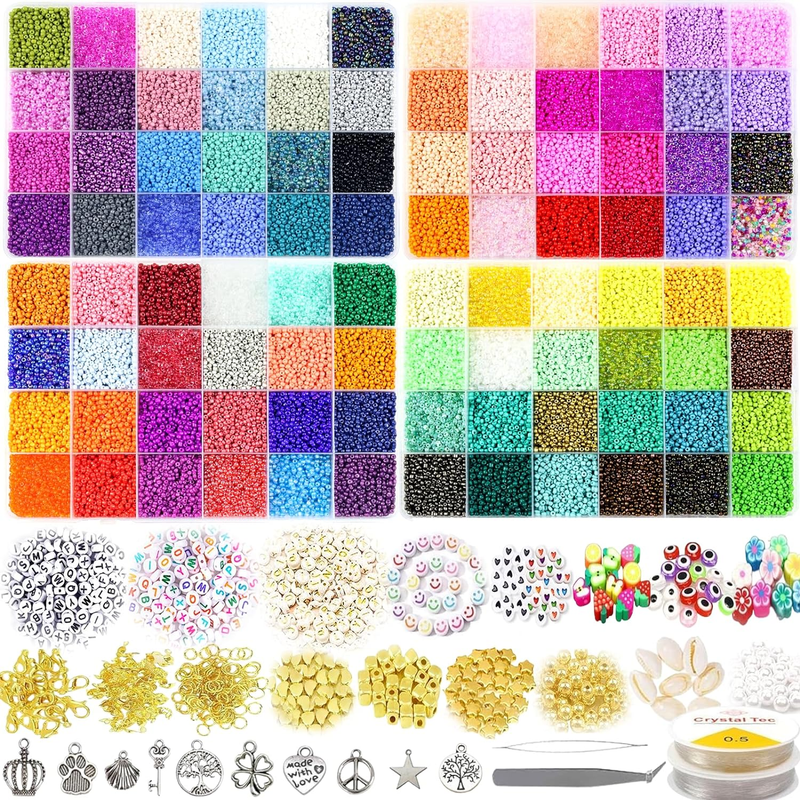 50600pcs 96 Colors 2mm Glass Seed Beads for Jewelry Making Kit, 300pcs Letter Be