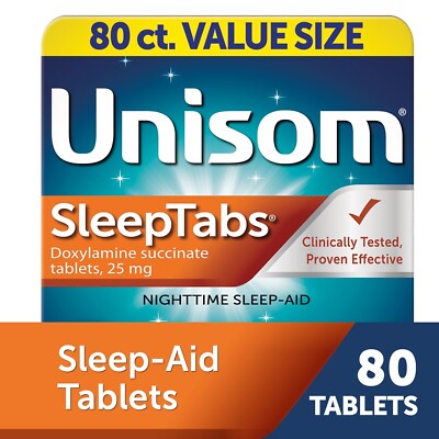 80 Count Unisom SleepTabs Tablets, Sleep-Aid, Doxylamine Succinate Restful Night