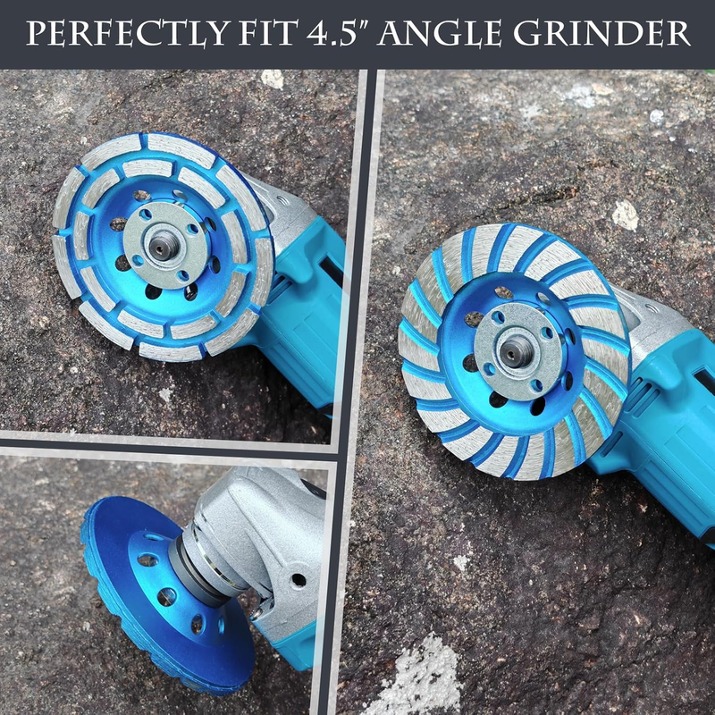 2Pcs Diamond Concrete Grinding Cup Wheels 115mm 4-1/2" Set (Double Row + Turbo R