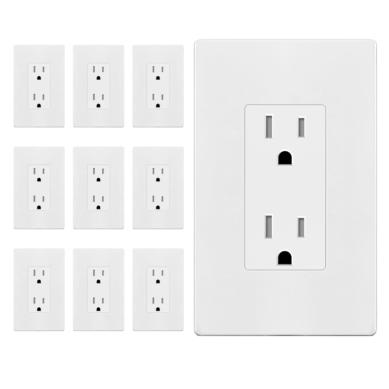 White Decorator Receptacle with Screwless Wall Plate, Standard Electrical Wall O