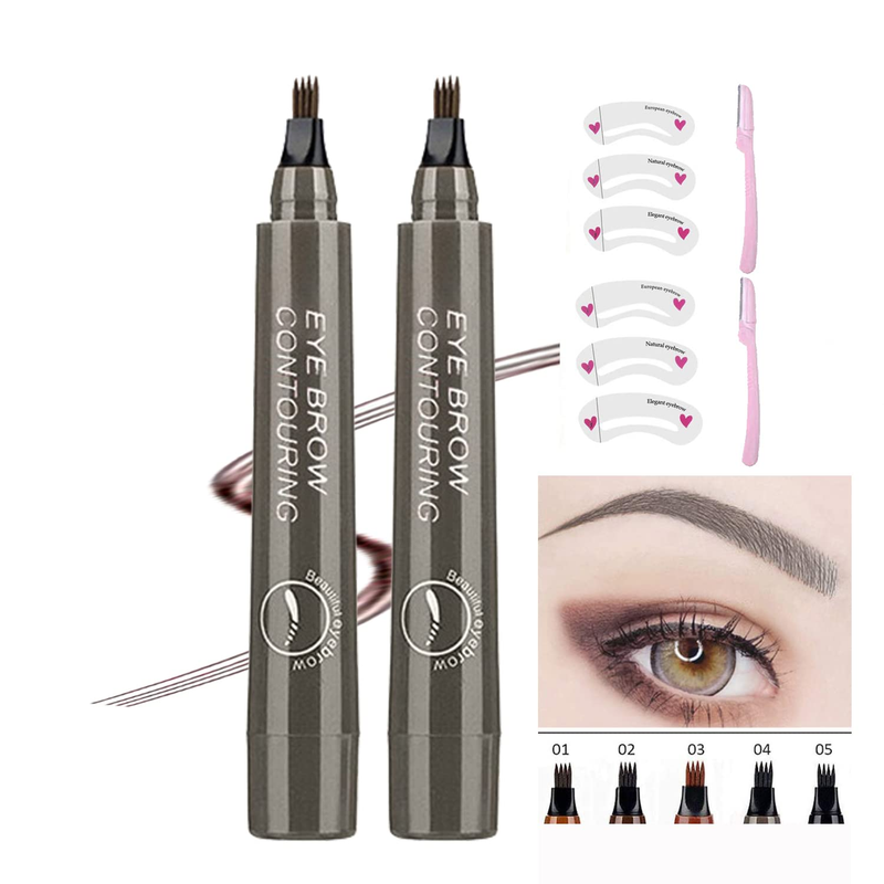 Microblading 2 Pack Eyebrow Pen Waterproof Fork Tip Eyebrow Pencil Long Lasting