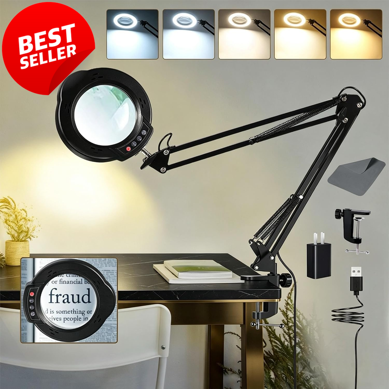 12X Magnifying Glass Lamp Clamp 84 LED Real Glass Lens Black - US