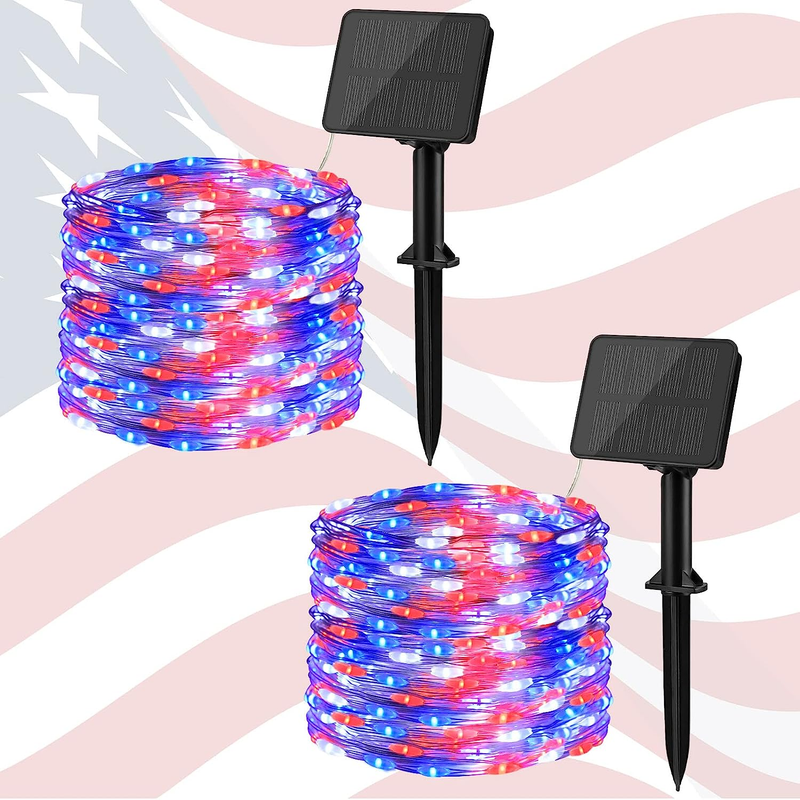 4Th of July Solar Fairy Lights Outdoor, Red White and Blue Solar String Lights 3