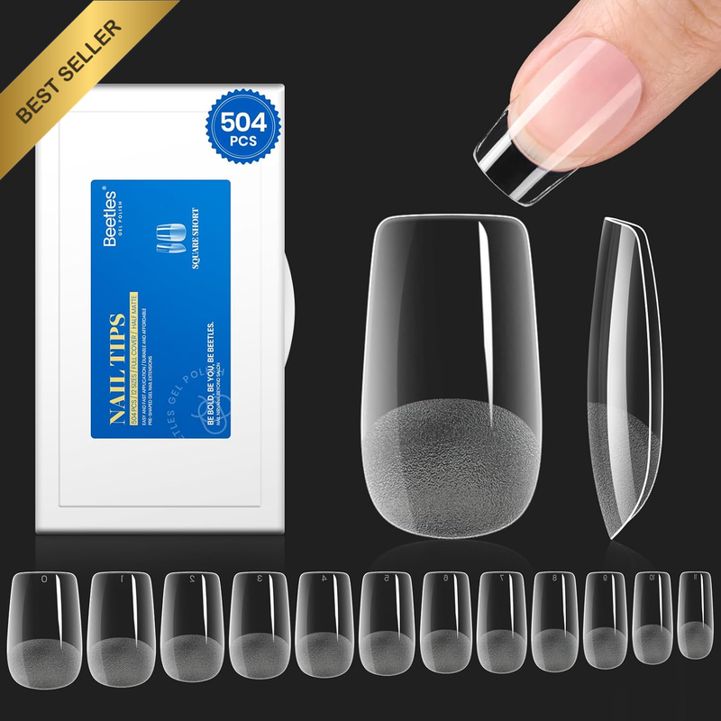 X Nail Tips Etch Soft Gel 504Pcs Pre Filed Half Matte Short Square Full Cover Fa