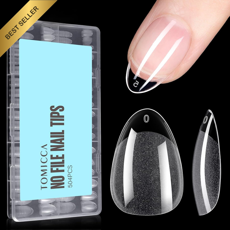 Short Almond Soft Gel Nail Tips, 504PCS Clear Half Matte Full Cover for Nail-Ext