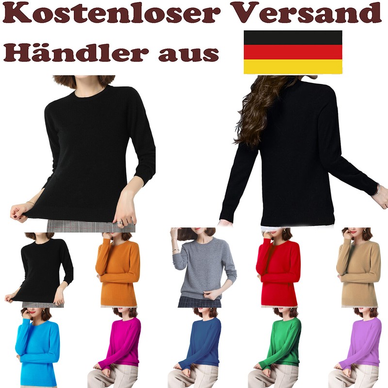 Damen Langarm Pullover Strickpullover Warm Casual Einfarbig Gestrickte