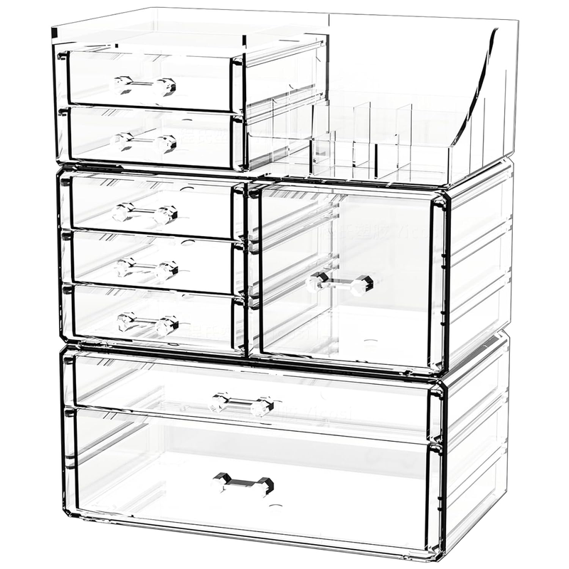 3 Pack Clear Make up Organizers for Vanity,Stackable 8 Drawers Make up Organizer,Cute Desk Organizer for Vanity Jewelry,Hair Clip,Beauty,Skincare Product Dresser Acrylic Drawer Organizer