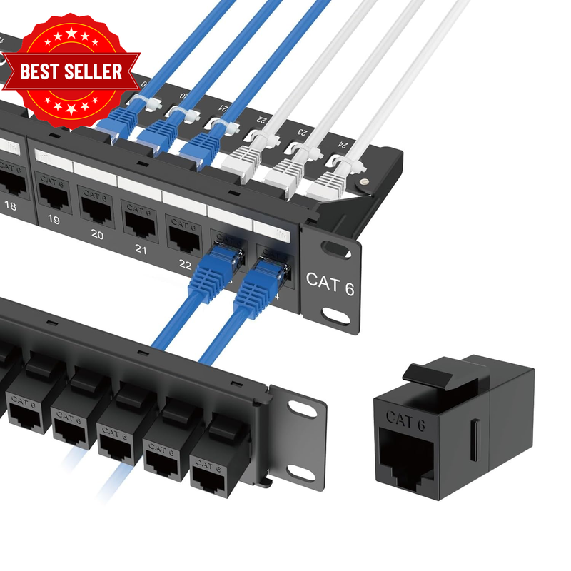 Patch Panel 19 Inch 24 Port CAT6 Patch Panel 1U UTP Rack Mount with Inline Keyst