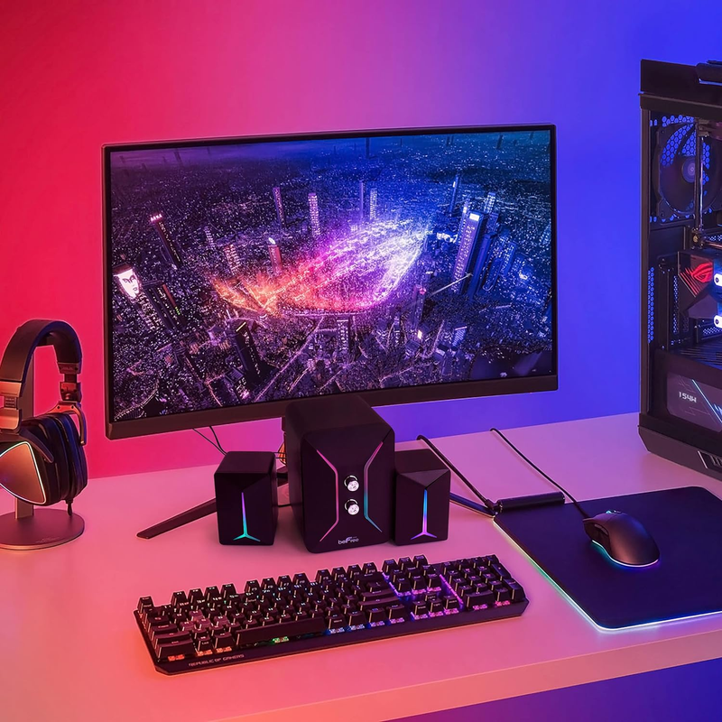 Computer Gaming 2.1 Speaker System with Color LED Lights, Black