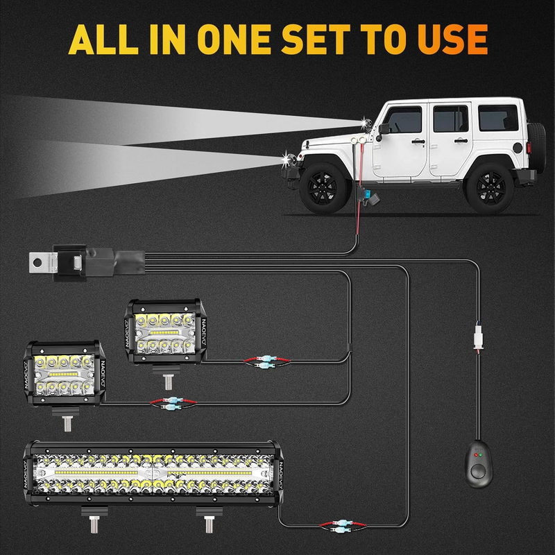 12Inch LED Light Bar and 2PCS 4Inch LED Pod Lights, 420W 42000LM LED Fog/Driving