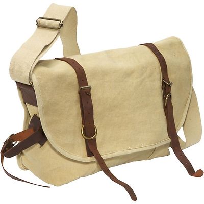 Canvas Messenger Computer Laptop Bag w/ Leather Straps + Brass Hardware Accents