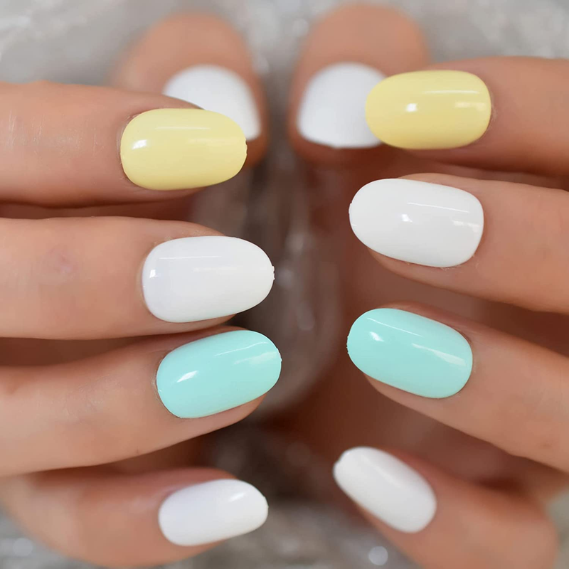 Pearl Shine Pink French Nail Press on Nails for Daily Wear White round Fake Nail