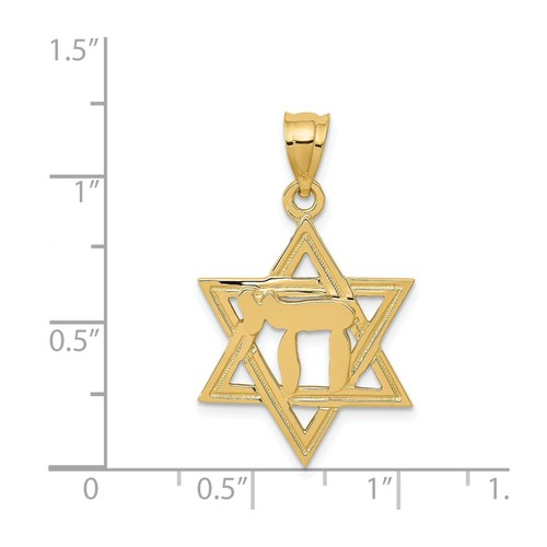 Pre-owned Accessories & Jewelry 14k Yellow Gold Solid & High Polished Chai In Star Of David Pendant Large Charm