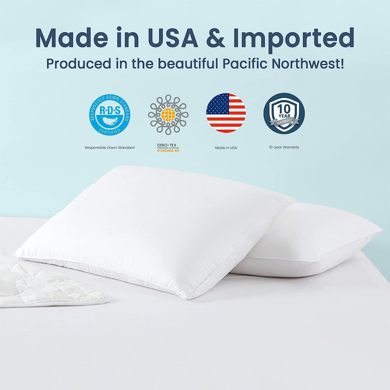 Classic Goose Feather and down Bed Pillows King Size, Made in USA, Hotel Feather
