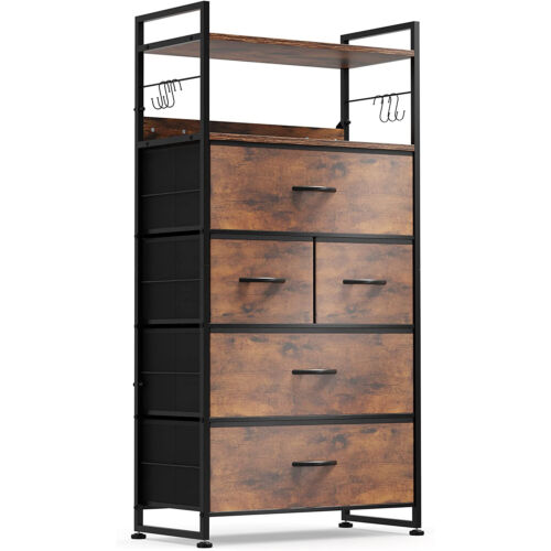 5 Drawer Dresser Chest Storage Organizer Unit Fabric For Bedroom Entryway Brown