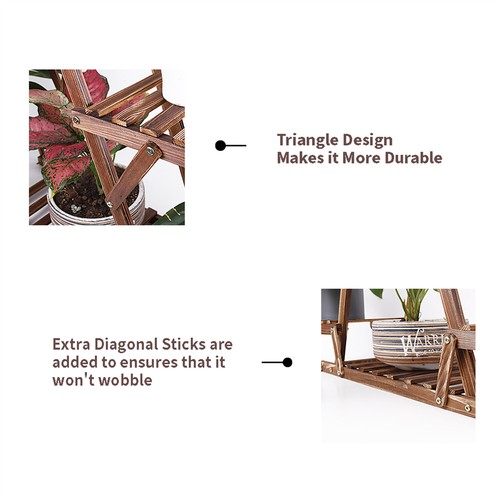 6 Tier Wooden Plant Stand Shelves Rack Flower Pot Display Garden Outdoor Indoor