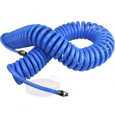 Premium 3/8'' x 50' Air Compressor Coil Hose Coiled Polyurethane With Swivel Ends