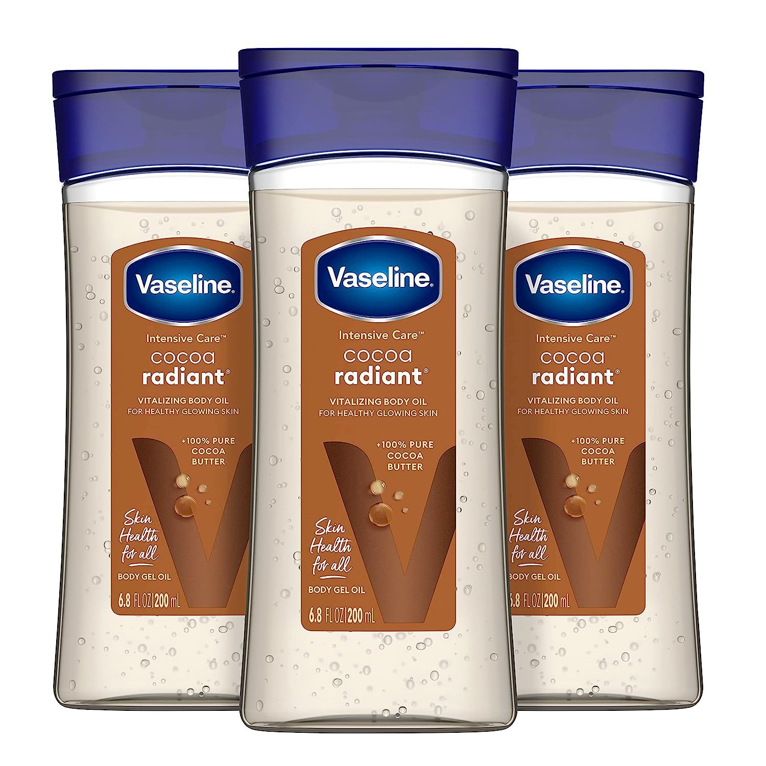 Vaseline Intensive Care Cocoa Radiant Glowing Skin, Body Gel Oil 6.8 Oz, 3Ct