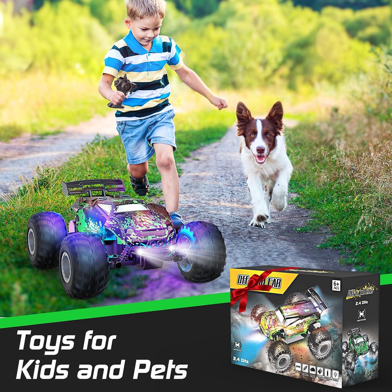 Remote Control Car, 1:18 All Terrain RC Car, Colorful Ledlight Recharge for Kids