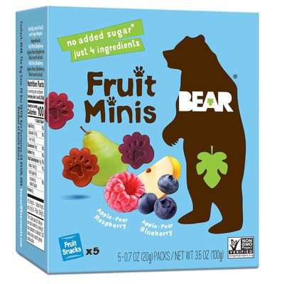 BEAR Real Fruit Snack Minis - Raspberry & Blueberry, Vegan, Gluten-Free, 3.5 OZ