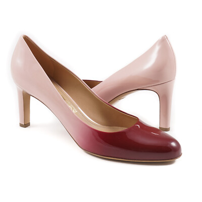 Pre-owned Ferragamo Salvatore  'leo 70' Ombre Effect Patent Leather Pumps 8.5 B $650 In Pink