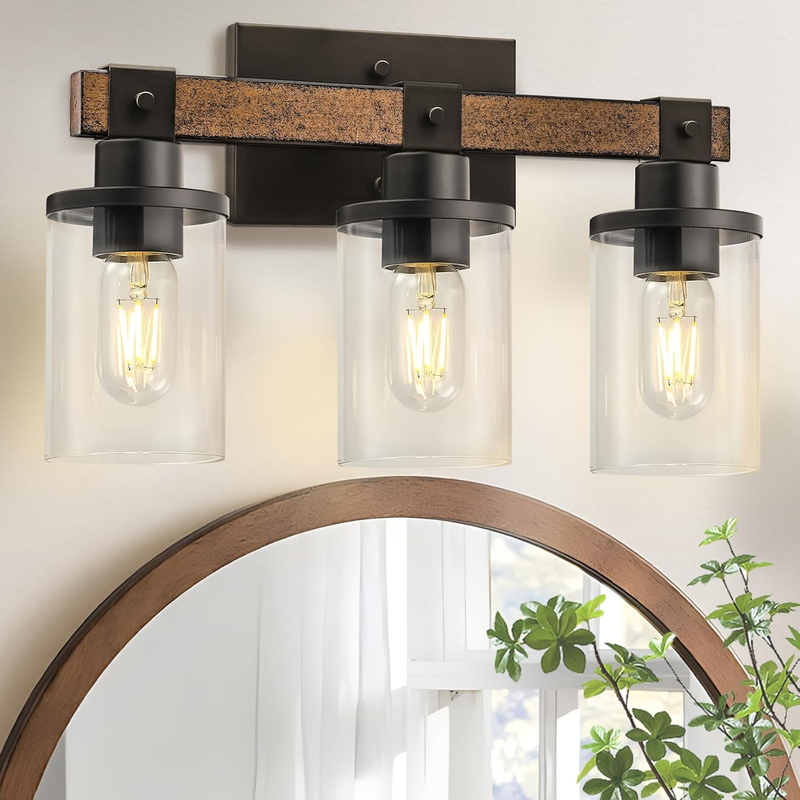 3-Light Bathroom Light Fixture, Farmhouse Vanity Lights for Bathroom with Glass