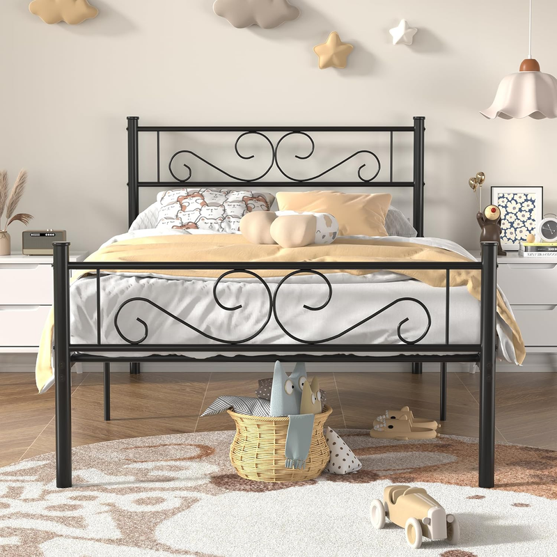 With Headboard, 14 Inch Metal Platform Mattress Foundation,